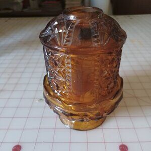 Vintage Indian Glass Large Golden Amber Stars and Bars Fairy Lamp